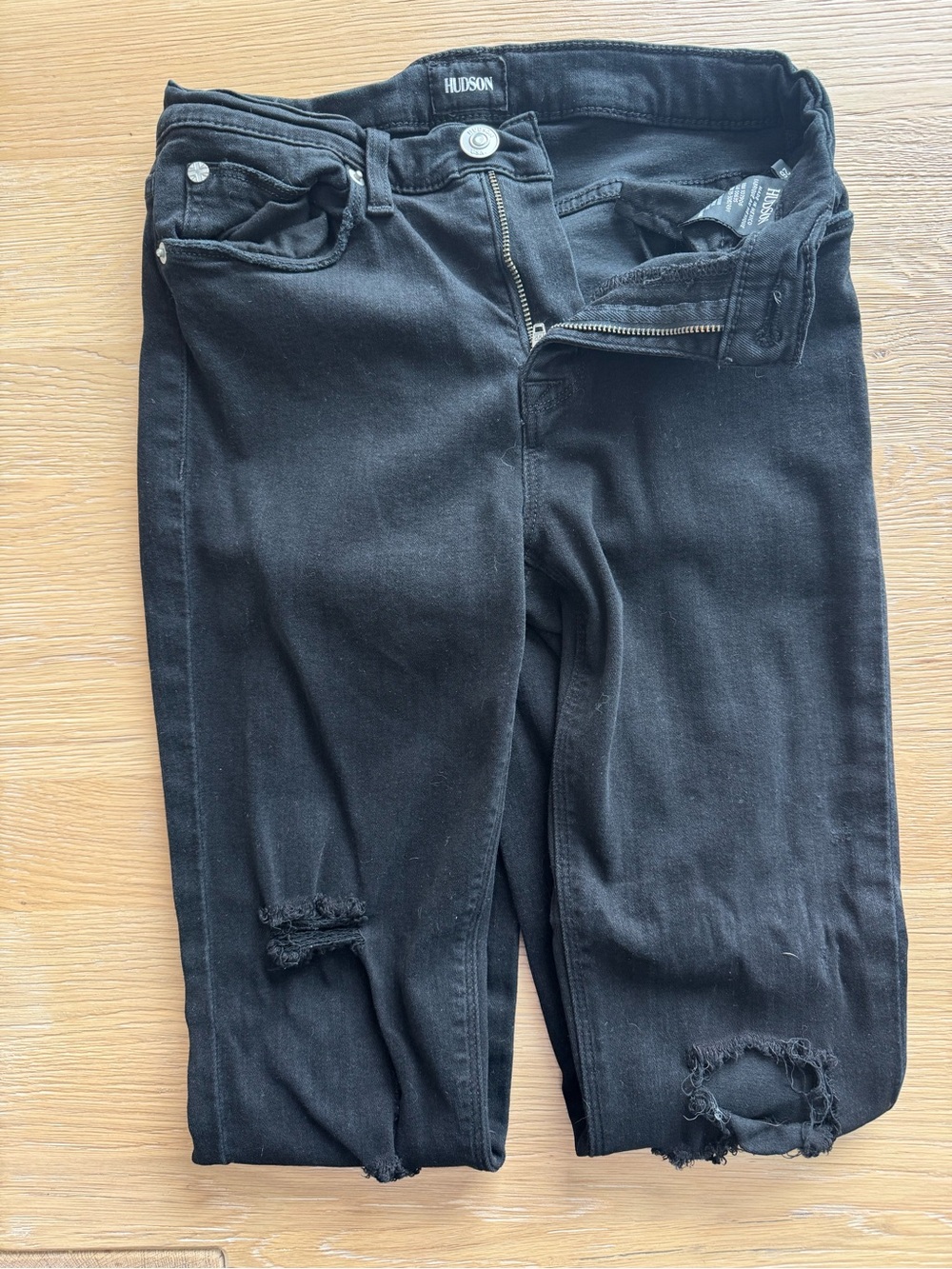 Hudson distressed skinny jean.